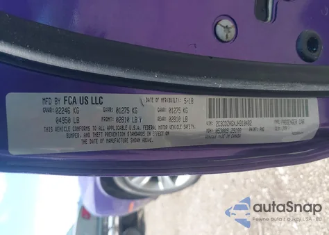 2018 Dodge Challenger Sxt z USA, uszkodzony, nr VIN 2C3CDZAGXJH310482